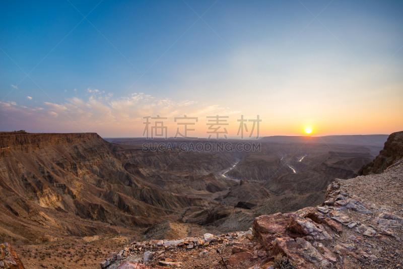 鱼河峡谷,风景,旅游目的地,广角,纳米比亚,日光,在上面,看风景,山脊,南