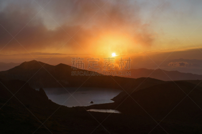 草津,火山湖,山,黎明,草津山,群马县,气候与心情,天空,美,休闲活动