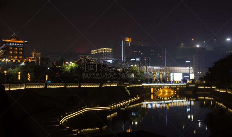 夜晚,西安,钟楼,过去,名声,水平画幅,建筑,无人,城市天际线,黄昏