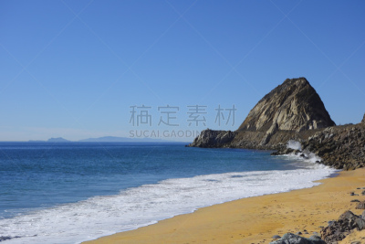 慕鼓角,海峡群岛,水,天空,留白,水平画幅,山,沙子,无人,湿