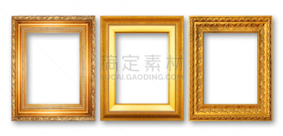 黄金,古董,边框,白色背景,金叶,留白,水平画幅,形状,无人,古典式