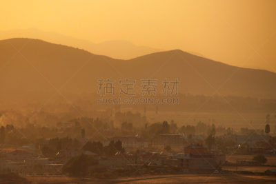 山,城市,烟,美,水平画幅,无人,决心,光,研磨食品,翻转设定
