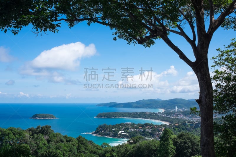 普吉岛,泰国,海滩,卡隆海滩,看,视角,三只动物,小卡塔海滩,一只动物