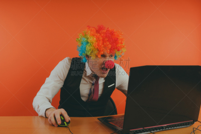 小丑,假发,概念,办公室职员,舞台妆,背景分离,仅男人,技术,仅一个男人