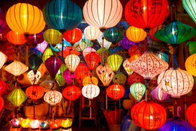 悬挂的,中国灯笼,多样,绘画艺术品,宫灯百合,越南,灯笼,夜市,礼品店,传统节日