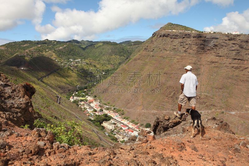 山,圣海伦娜群岛,狗,徒步旅行,詹姆斯敦,在上面,水平画幅,火山地形,衬衫,旅行者