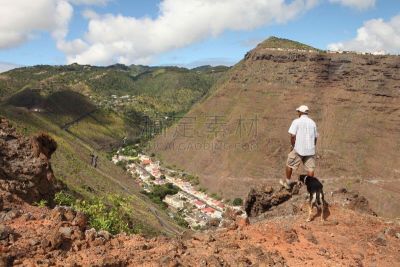 山,圣海伦娜群岛,狗,徒步旅行,詹姆斯敦,在上面,水平画幅,火山地形,衬衫,旅行者