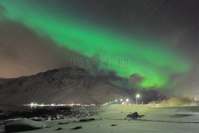 北极光,海滩,极光,挪威,岛,罗弗敦,在上面,天空,水平画幅,星星