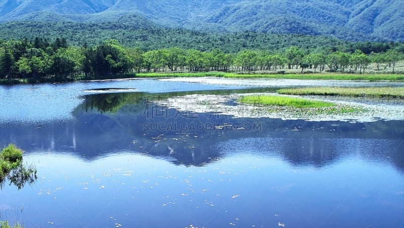 世界自然遗产,斜里岳,国后岛,知床五湖,北海道,留白,水平画幅,无人,夏天,户外