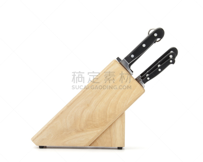 刀架,饮食,炊具刀,水平画幅,木制,无人,餐刀,白色背景,背景分离,影棚拍摄