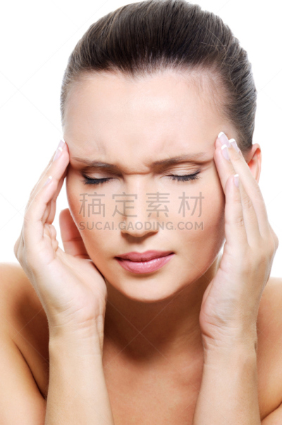 头痛,女人,力量,垂直画幅,情绪压力,白人,特写,仅成年人,青年人,痛苦
