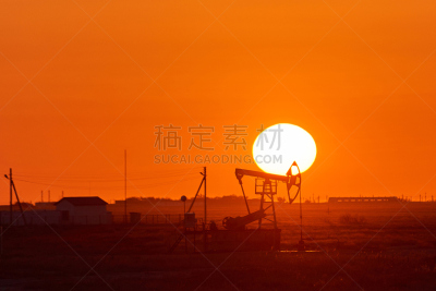背景,天空,水平画幅,能源,无人,井,制造机器,哈萨克斯坦,工业,商业金融和工业