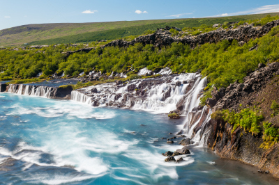 hraunfossar,水,美,水平画幅,瀑布,火山地形,夏天,户外,冰岛国,卡斯基德山脉