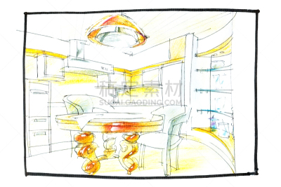 设计师,厨房,绘画插图,饭厅,水平画幅,椅子,灯,家具,文档,想法