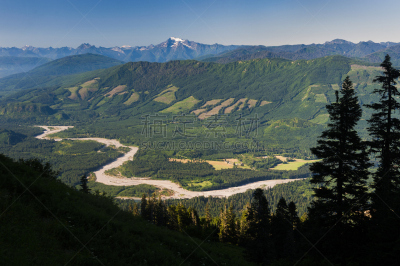 史盖奇河,山谷,斯卡吉特县,北喀斯开山脉,北小瀑布国家公园,卡斯基德山脉,水,水平画幅,高视角,无人