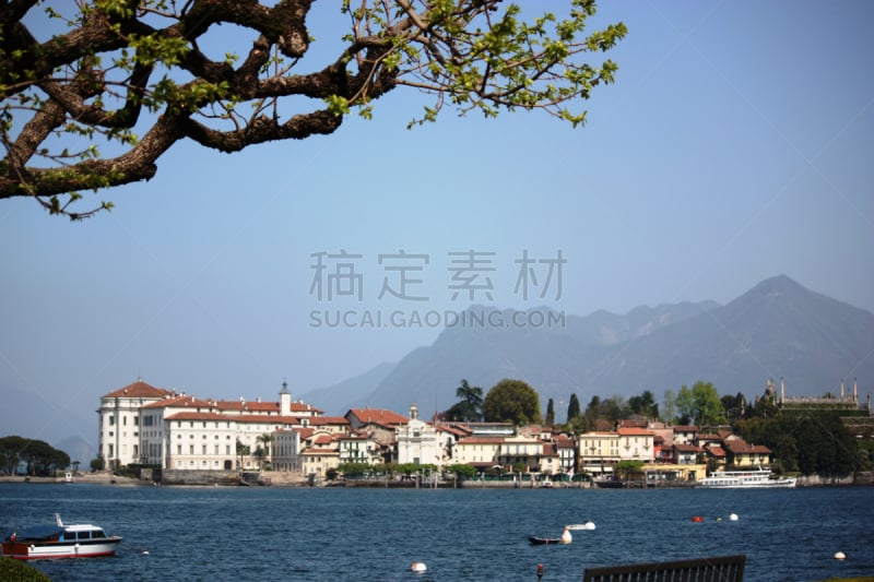 美丽岛艾索拉贝拉,马祖尔湖,风景,铁船,博罗梅安岛,斯特雷萨镇,天空,度假胜地,水平画幅,无人