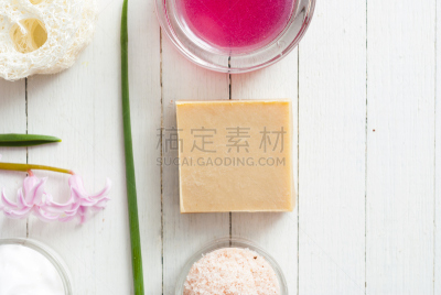 梳妆用品,风信子,留白,彩妆,水平画幅,高视角,无人,spa美容,喜马拉雅盐,浴盐