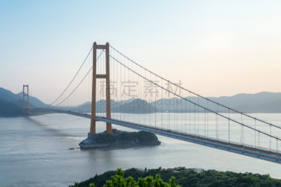 黄昏,舟山,西堠门大桥,电缆,天空,水平画幅,山,无人,十字形,户外