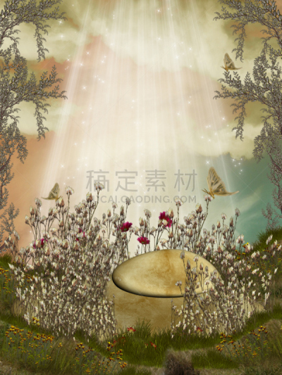 幻想,地形,云景,图像处理,公主,草,童话故事,小路,背景,石头