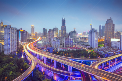 上海,主干路,外滩,高架道路,浦东,水平画幅,夜晚,无人,交通,运输