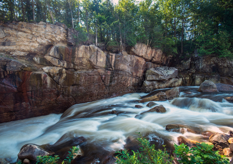 威明顿,拖车场,river ausable,自然,水平画幅,岩石,瀑布,无人,户外,北美