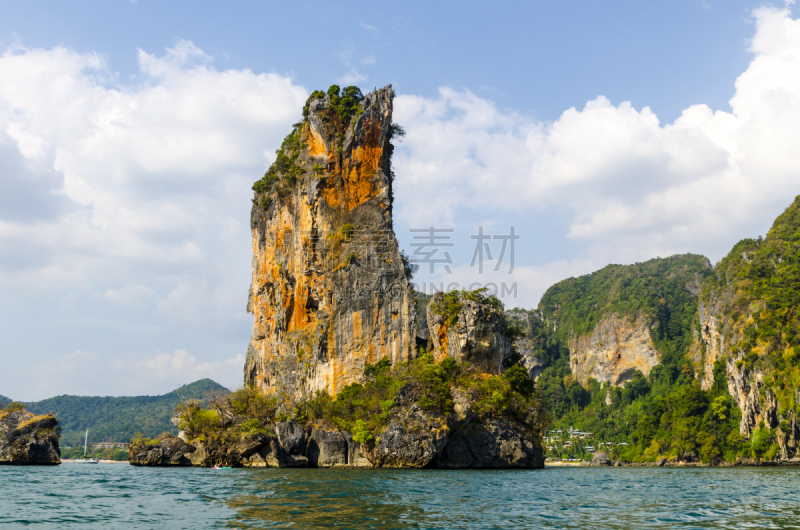 海滩,奥南湾,悬崖,海岸地形,开信刀,度假胜地,水平画幅,印度洋,无人,安达曼海