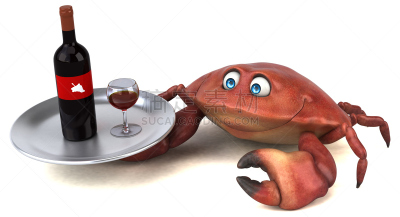 绘画插图,螃蟹,三维图形,葡萄酒,水平画幅,波尔多,膳食,海产,卡通,饮料