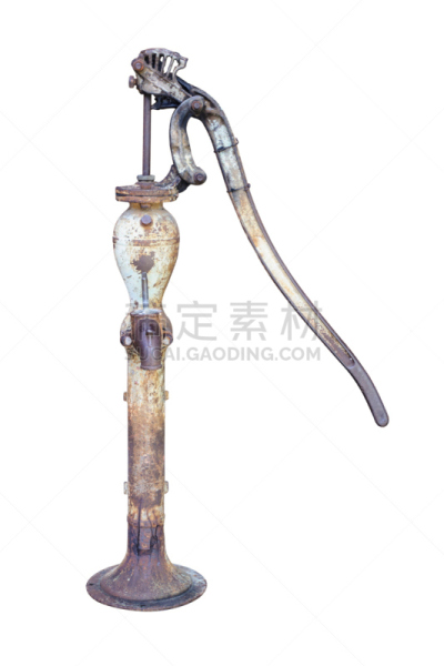水泵,生锈的,地下水,垂直画幅,古董,无人,古老的,古典式,白色背景,铁