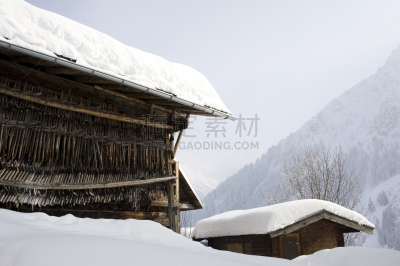 小瓦尔瑟谷,谷仓,奥地利,利兹莱恩,福拉尔贝格州,非都市风光,旅游目的地,水平画幅,雪,无人