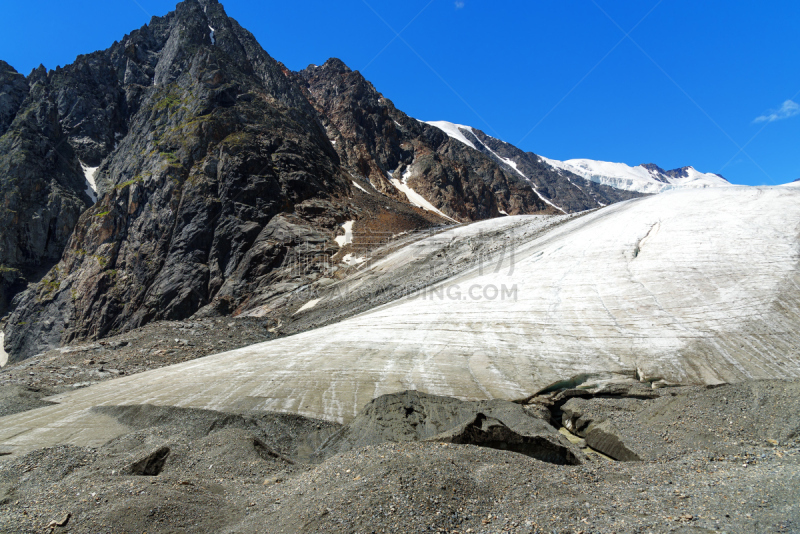 巨大的,俄罗斯,风景,冰河,天空,美,水平画幅,山,雪,无人