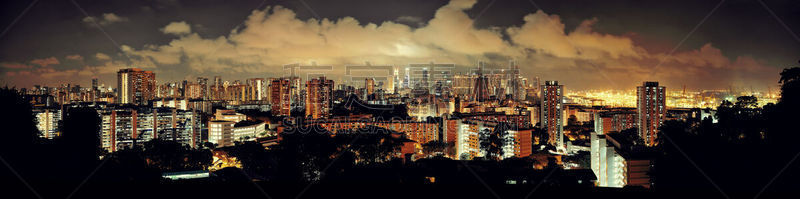 新加坡,城市天际线,滨海湾 ,水平画幅,建筑,夜晚,无人,全景,黄昏,户外