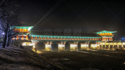 夜晚,桥,庆州市,庆尚北道,水坝,水,水平画幅,国际著名景点,韩国,著名景点