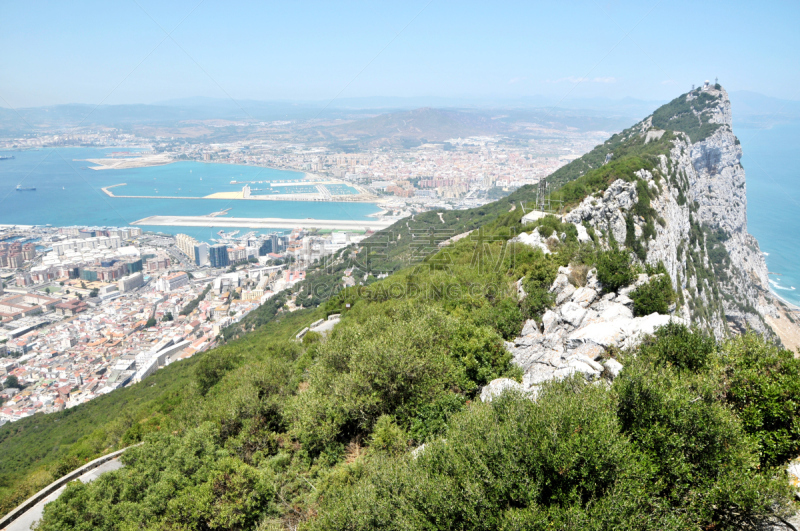 直布罗陀,全景,香格里拉凌特德构想,直布罗陀海峡,阿尔赫西拉斯,直布罗陀岩石,飞机跑道,水,水平画幅,山