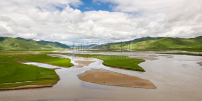 黄河,中国,山谷,中国西部,水,天空,水平画幅,沙子,无人,东亚