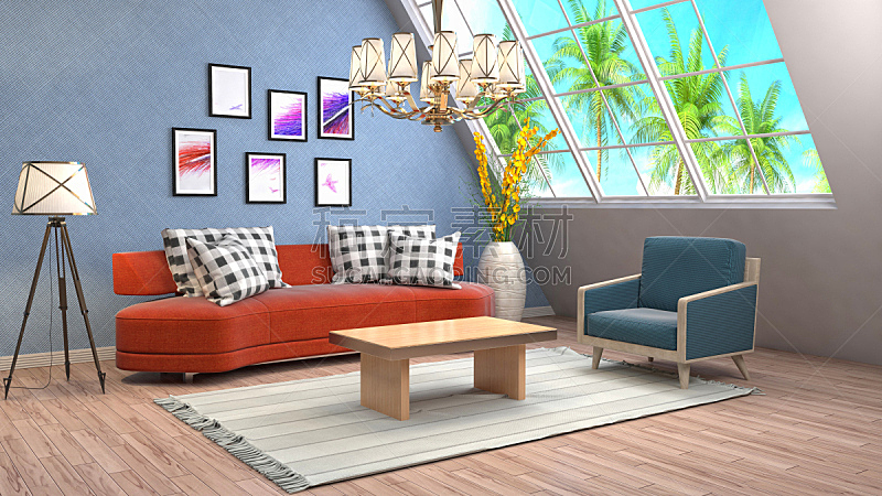 室内,起居室,三维图形,绘画插图,水晶吊灯,普罗旺斯,扶手椅,褐色,座位,水平画幅