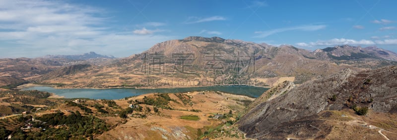 西西里,恩纳省,水,天空,水平画幅,山,无人,火山地形,户外,湖