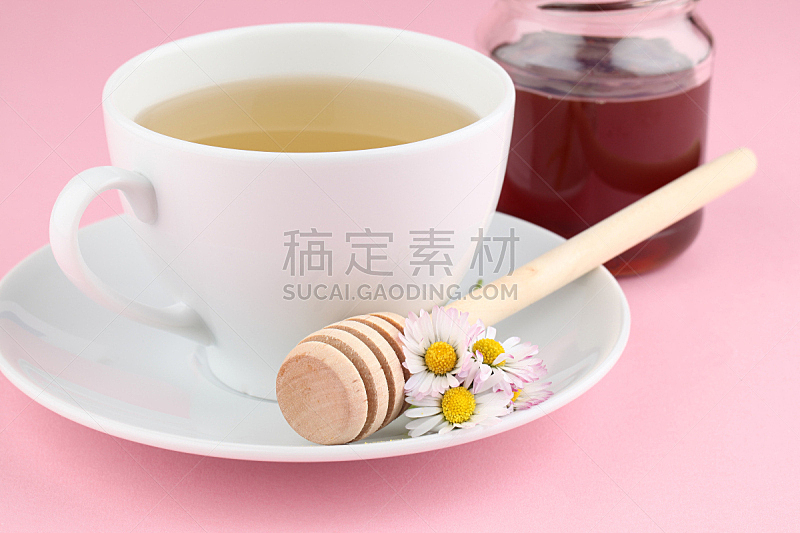 花茶,蜂蜜,雏菊,褐色,芳香的,水平画幅,无人,茶碟,饮料,白色