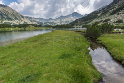 湖,绿色,草地,班斯科,皮林山脉,马戏团,水,水平画幅,山,无人