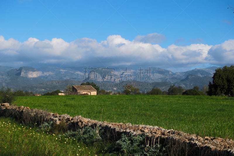 sierra de tramuntana,天空,水平画幅,云,无人,夏天,巴利阿里群岛,户外,草,田地