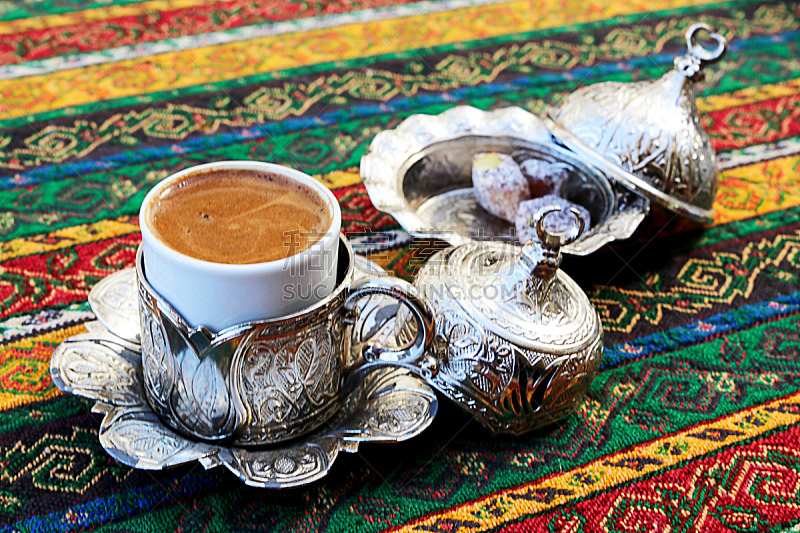土耳其清咖啡,褐色,水平画幅,无人,传统,古典式,饮料,金属,锅,烤的