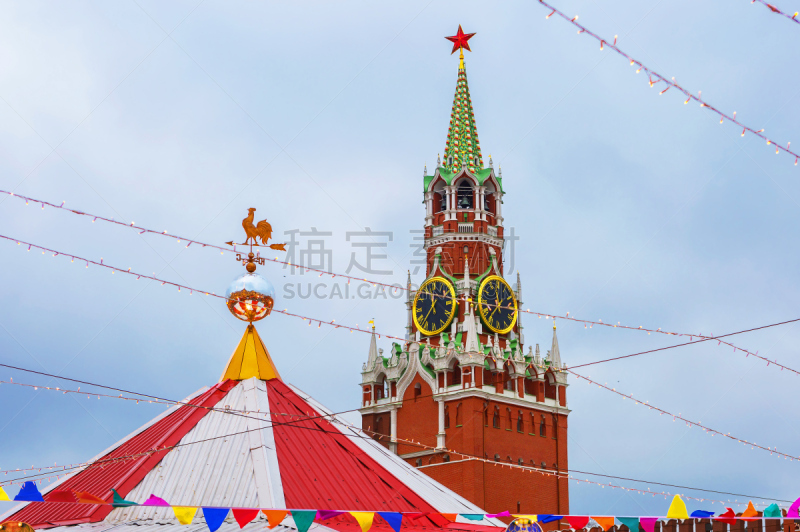 Russia. The Kremlin. Moscow. Spasskaya tower. New Year.