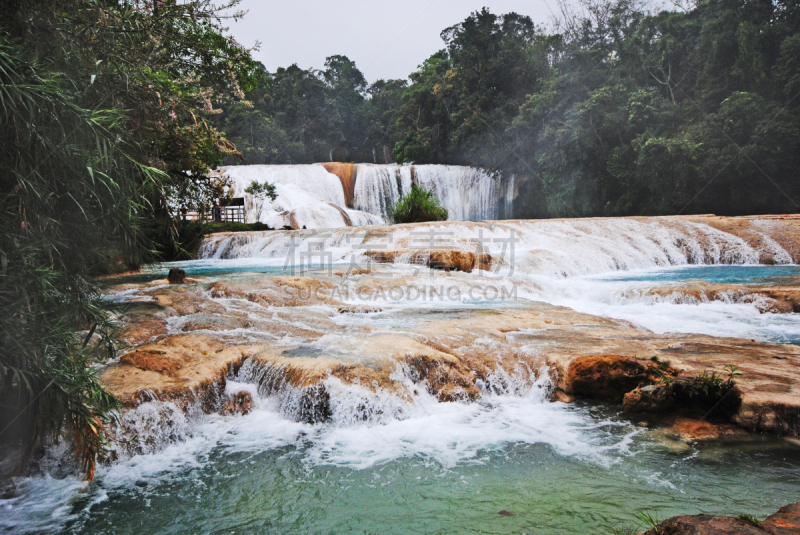 瀑布,恰帕斯州,agua azul cascades,墨西哥,水,美,气候,水平画幅,游泳池,巨大的