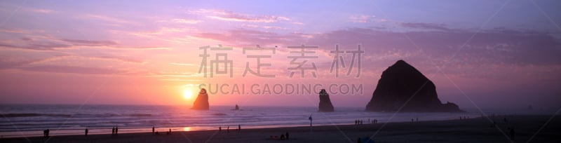 俄勒冈州,柱状岩石,海岸线,卡农海滩,北,干草堆岩,俄勒冈郡,奥勒冈海滨,美国,水平画幅