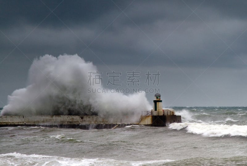 暴风雨,水平画幅,码头,无人,马恩岛,灯塔楼,海洋,摄影