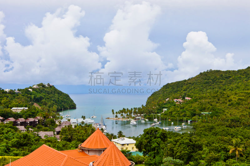 马里戈特湾,圣卢西亚,海岬,国内著名景点,著名自然景观,云景,游艇,海港,斗篷,云