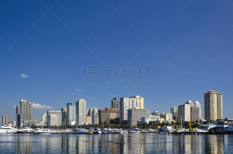 马尼拉海湾,城市天际线,马尼拉,菲律宾,水,天空,水平画幅,无人,海港,海岸地形