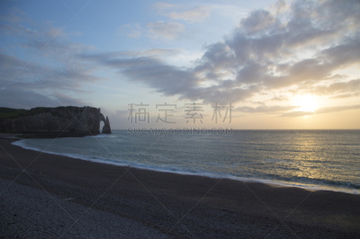 诺曼底埃特塔尔海滩,白垩,法国,悬崖,俄勒巴斯特海岸线,水,水平画幅,山,无人,海港
