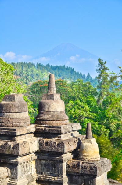 墨拉皮火山,爪哇,婆罗浮屠塔,视角,垂直画幅,建筑,无人,日惹特区,佛塔,火山