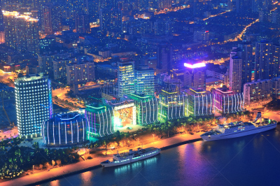 上海,黄昏,航拍视角,浦东,水平画幅,建筑,无人,蓝色,全景,户外