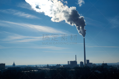 德绍,天空,水平画幅,能源,建筑,无人,烟囱,工业,商业金融和工业,云